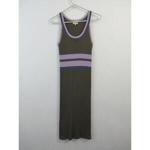 Demylee Small Ribbed Knit Tank Bodycon Dress Olive Green Purple Stripes